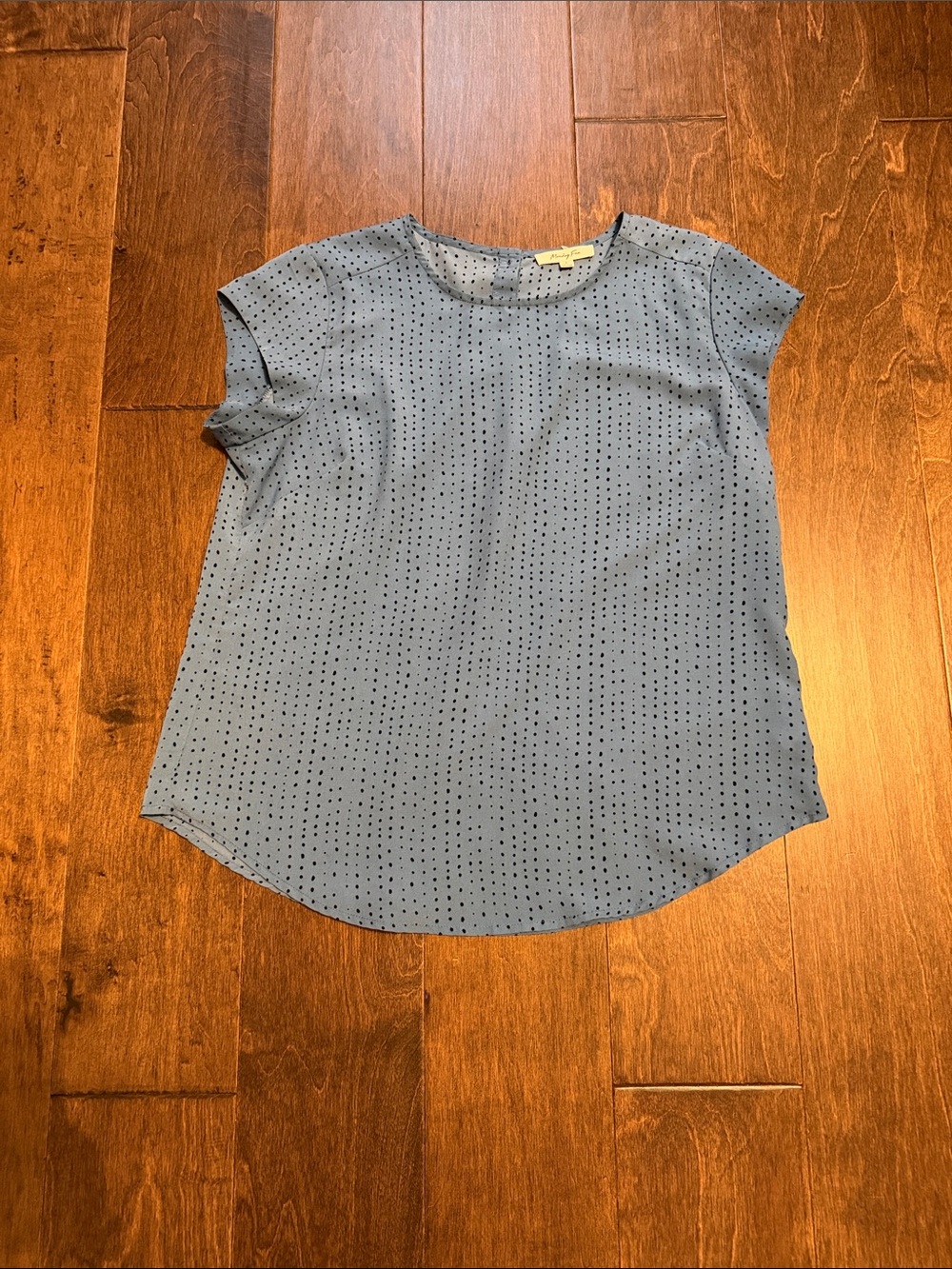 Women's Light Blue Dot Cap Sleeve Blouse